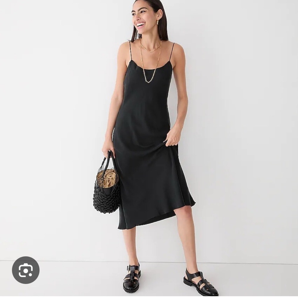 J. Crew Black Slip Midi Dress